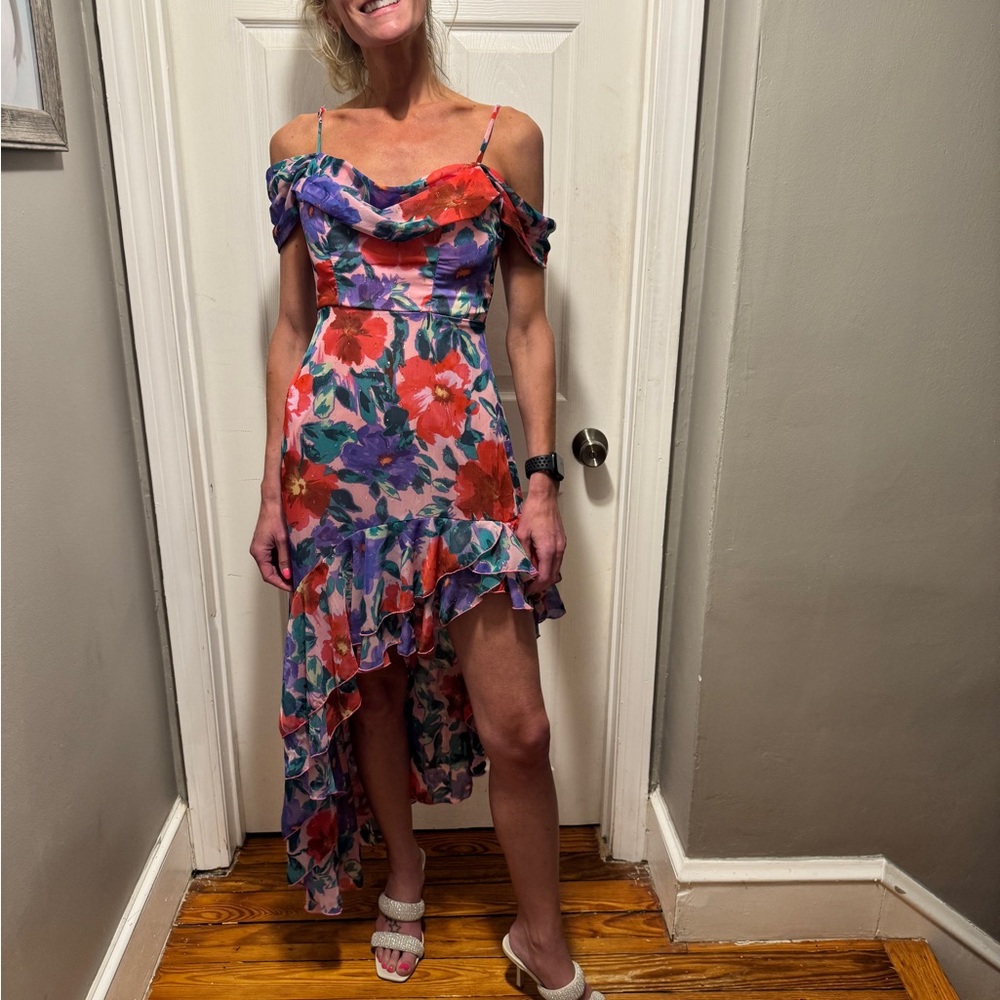 Floral Off-Shoulder High-Low Dress